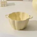 Bol à nouilles instantanées cannelé en céramique crème bol à soupe à double oreille mignon jaune maison - Bol à Fleurs à Double Poignée de 6 Pouces