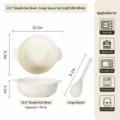 Ensemble bol a double oreille et cuillere en ceramique 10.5 pouces, blanc creme, micro-ondes. - Grand Bol à Double Oreille de 10.5 Pouces + Grande Cuillère à Soupe (1 Paquet) / Blanc Crème