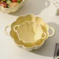 Bol en ceramique creme en forme de fleur avec anses jolie soupiere vaisselle de cuisine - Bol fleur à double poignée 6 pouces + Bol fleur à double poignée 9,5 pouces