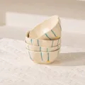 Set di 4 ciotole in ceramica color crema con strisce blu, capacità di 150ml per cucina. - 4 Pezzi/Confezione