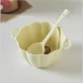 Bol en céramique crème avec cuillère, joli bol citrouille pour usage domestique variante. - Bol en forme de fleur à deux anses de 6 pouces avec cuillère