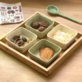 Ceramic dipping bowls set with wooden tray, ideal for Japanese sauce and daily snacks. - 3.5 Inch Dish - 4 Pack / Mix and Match
