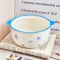 Joli bol à nouilles en céramique avec beau motif de flocon bleu et nœud pour la soupe. - Bol à Nouilles Unique / Flocon de Neige Blanc