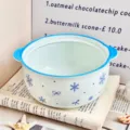 Bol de nouilles en céramique bol à soupe mignon poignées bleues grande capacité vaisselle maison - Bol à Nouilles Unique / Flocon de Neige Bleu