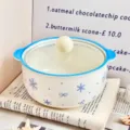 Ceramic noodle bowl with glass lid, cute blue snowflake and bow design, lovely table ware. - Two-Piece Set / White Snowflake