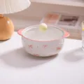 Keramik Instant Nudelschüssel mit rosa Schleifmuster, süße Suppenschüssel mit Deckel, 18.5cm - Gaiwan / Weiß