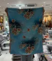 New Chinese retro double-sided floral print long scarf shawl, elegant blue fashion accessory. - Style-21
