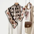 Chic 70cm silk scarf with retro floral polka dot design. Old money style neckerchief. - CY-6