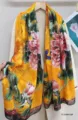 Yellow Chinese Style Vintage Imitation Silk Scarf Peony Butterfly Shawl Variant - 16