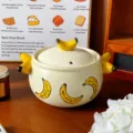 Cute banana shaped ceramic casserole, double ear soup pot for kitchen cooking, 994ml capacity. - With Pattern / 1.2L