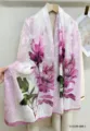 Chinese style vintage faux silk flower long scarf for women summer shawl wrap top - 17