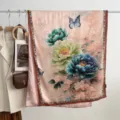 Vintage long silk scarf with elegant peony and butterfly print, premium fashion shawl for women. - Style 20