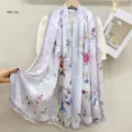 Vintage Chinese style imitation silk floral long scarf, elegant summer sun protection shawl. - 20