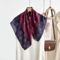 Double-sided printed square scarf, vintage red and blue contrast design, silk feel. - CY-13