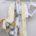 Vintage imitation silk long scarf, elegant floral print Hanfu shawl for women summer. - 22