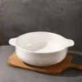 French cream style ceramic double ear soup bowl, large capacity ramen noodle bowl for home. - 10.5 Inch Brushed Double Ear Bowl (2000ml) / Transparent White Glaze