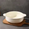White ceramic double-eared soup bowl, 10.5 inch large noodle bowl with handles for home use. - 10.5 Inch Brushed Double Ear Bowl (2000ml) / Creamy White