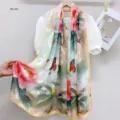 Chinese vintage faux silk floral long scarf elegant Hanfu accessory sun protection shawl - 25