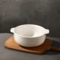 White ceramic double-eared soup bowl ribbed design 18cm diameter 1400ml capacity kitchen - 8.5 Inch Brushed Double Ear Bowl (1400ml) / Transparent White Glaze