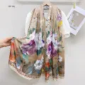 Retro floral imitation silk long scarf, elegant shawl accessory for women's summer sun protection. - 26