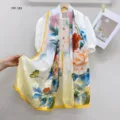 Chinese style retro imitation silk long scarf with vibrant floral and butterfly prints. - 27