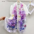 Elegant floral print long silk scarf, vintage style sun protection shawl for women summer. - 28