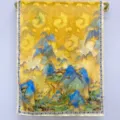 Close-up view of the new Chinese style silk scarf featuring exquisite green landscape art. - Landscape Painting Print