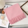Pink solid color wool fringe scarf for women, thick warm winter fashion cozy accessory variant. - Pink