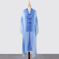 Gradient blue Chinese style shawl sun protection scarf with frog buttons for women fashion - Frog Button Scarves - Gradient Blue