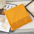 Yellow solid color knit winter wool scarf with fringe, cozy warm cozy fashion neck wrap. - Turmeric