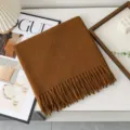Solid color wool scarf for women, thick warm winter shawl, cozy Korean style fashion neckerchief. - Caramel color