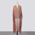 Ethnic style women cape shawl thin chinese frog buttons summer sun protection scarf travel. - Frogged Button Scarf with Blue & Orange Stripes