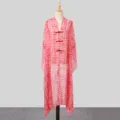 Red Tie-Dye Chinese Style Frog Button Sunscreen Shawl Long Thin Cloak for Women Travel - Frogged Button Scarf with Red Tie-Dye Plaid