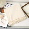 Solid color wool scarf women autumn winter thick warm high-end shawl fashion wear. - Off White