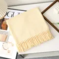 Solid color wool scarf winter warm thick fringed shawl fashion versatile daily wear neck warmer - Beige