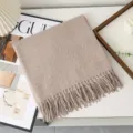 Solid color woolen scarf winter warm thickened fringe casual elegant shawl fashion wrap - Beige