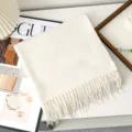 Solid white winter knitted tassel scarf for women warm cozy everyday casual wear - Cream