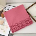 Solid color pink wool scarf for women, warm winter fringe shawl and cozy fashion neck wrap. - Dusky Pink