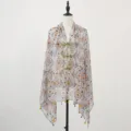 New Chinese style ethnic print summer shawl scarf thin versatile sun protection cape for women. - Gold, Amber, and Blue-Grey