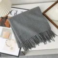 Solid grey wool scarf for women winter warm thick fringed shawl cozy stylish daily neck wrap - Light Gray