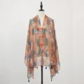 New Chinese style women sun protection scarf shawl summer floral printed tassel cape. - Golden Wheat Ear