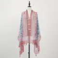 New Chinese style women's shawl scarf summer sun protection vintage ethnic tassel wrap top - Jinse Qionghua with Pink Border