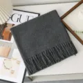 Solid color dark gray wool scarf for women, thick and warm winter neckerchief, stylish shawl. - Dark Gray