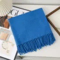 Solid color wool scarf women winter warm thick cozy soft fringe fashion shawl wrap - Sky Blue