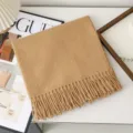 Solid color wool scarf winter thick warm fringe shawl elegant fashion cozy neck wrap - Camel