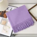 Solid color purple wool scarf with tassels, thick warm winter neck wrap and stylish shawl for women. - Purple