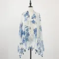 New Chinese style floral print sun protection scarf women elegant cape with tassels and buttons. - Blue Dream Fragrance