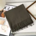 Solid color wool scarf for women winter thick warm fashion fringe shawl cozy neck wrap accessory - Dark Brown