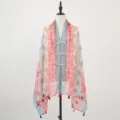 New Chinese style fashion women sun protection shawl scarf with delicate frog buttons. - Feather Flower Charm, Pink & Blue