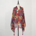 New Chinese style ethnic print sun protection shawl scarf, versatile thin summer travel scarf. - Qizhang Color Domain, Red